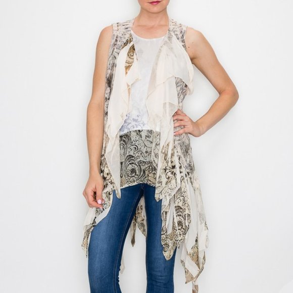 NEW ORIGAMI CHIFFON BOHEMIAN VEST western shabby chic SM-4X kimono duster wrap - Picture 1 of 6